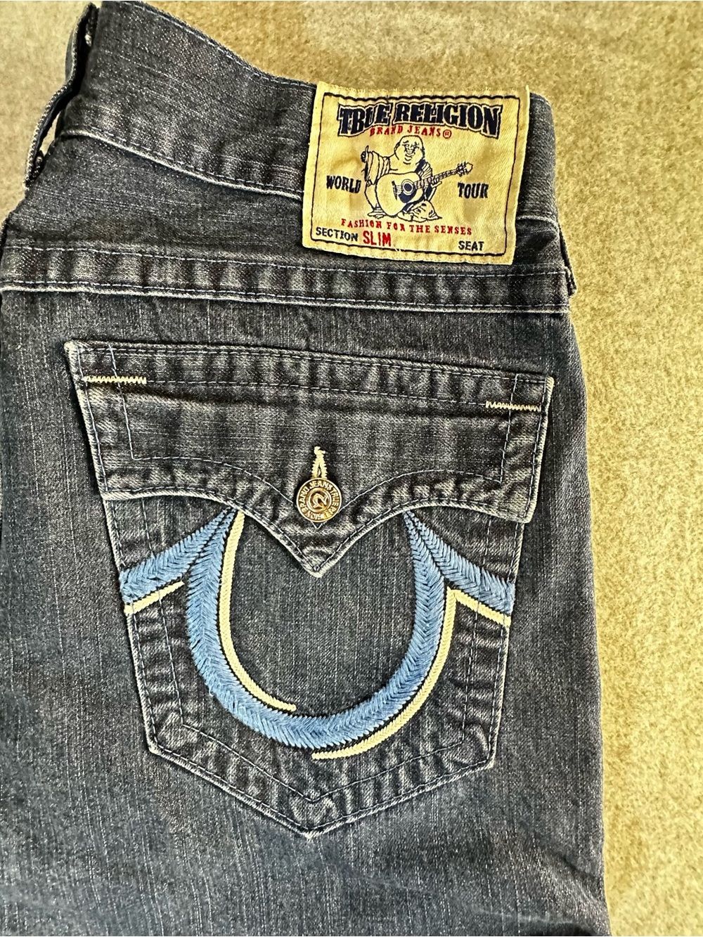 True Religion Section Slim Black Jeans Mens Size 36 Made in USA Vintage Y2K